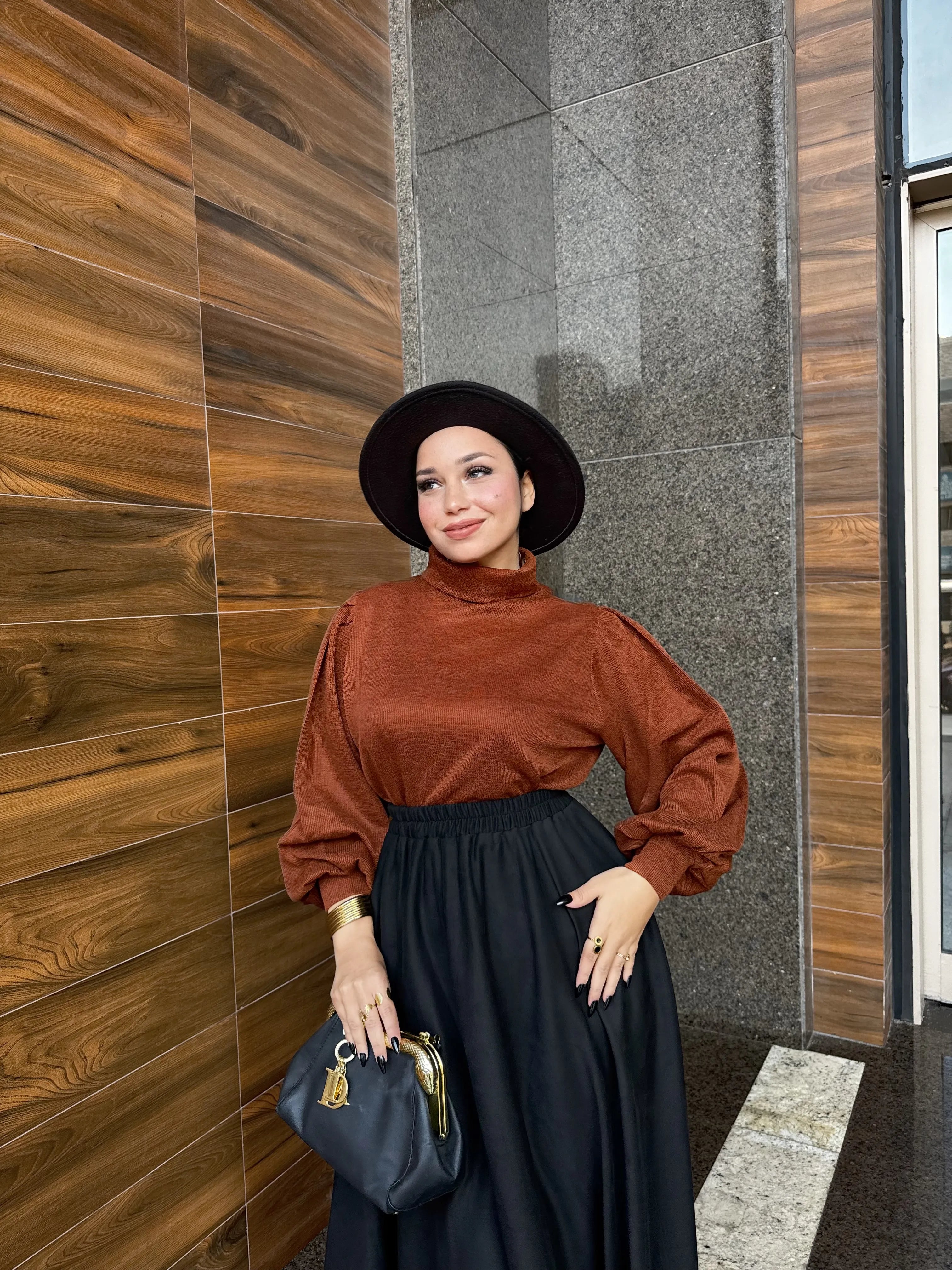 Ribbed Knit High-Neck Top